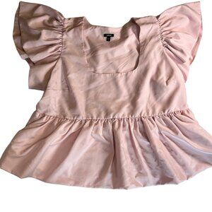 Express Plus size XL Square Neck Flutter Sleeve Peplum Babydoll Top Soft Pink